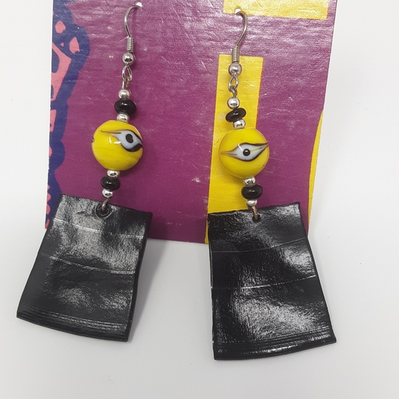 Handmade Recycled Record Earrings Evil Eye ♻️ - Picture 8 of 14